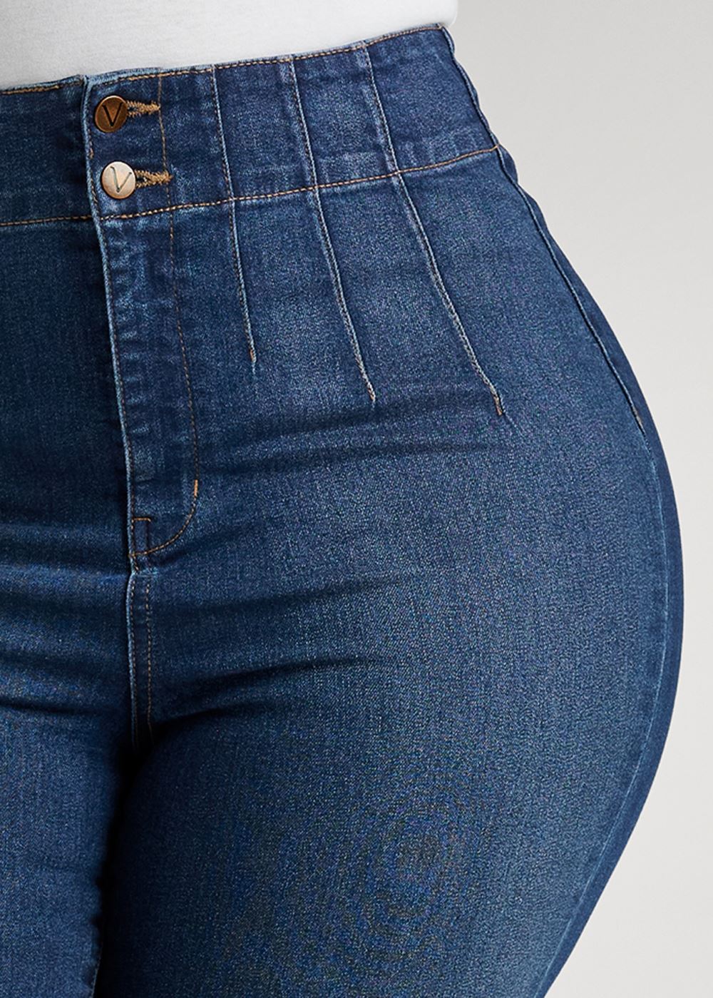 Venus Plus Size Pintuck Semi-Flare Jeans in Dark Wash