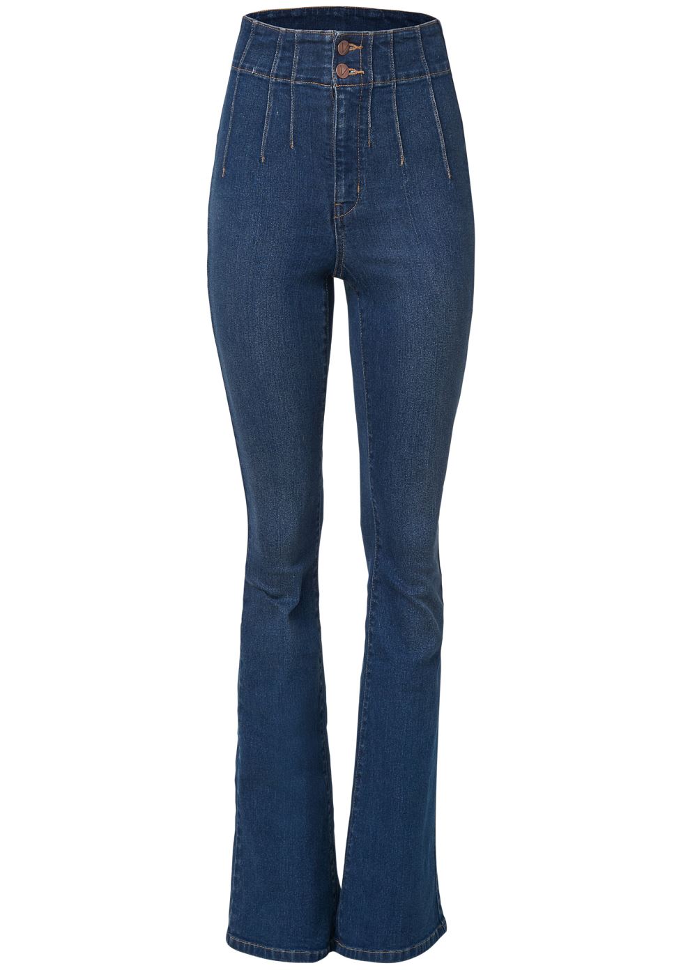 Venus Plus Size Pintuck Semi-Flare Jeans in Dark Wash