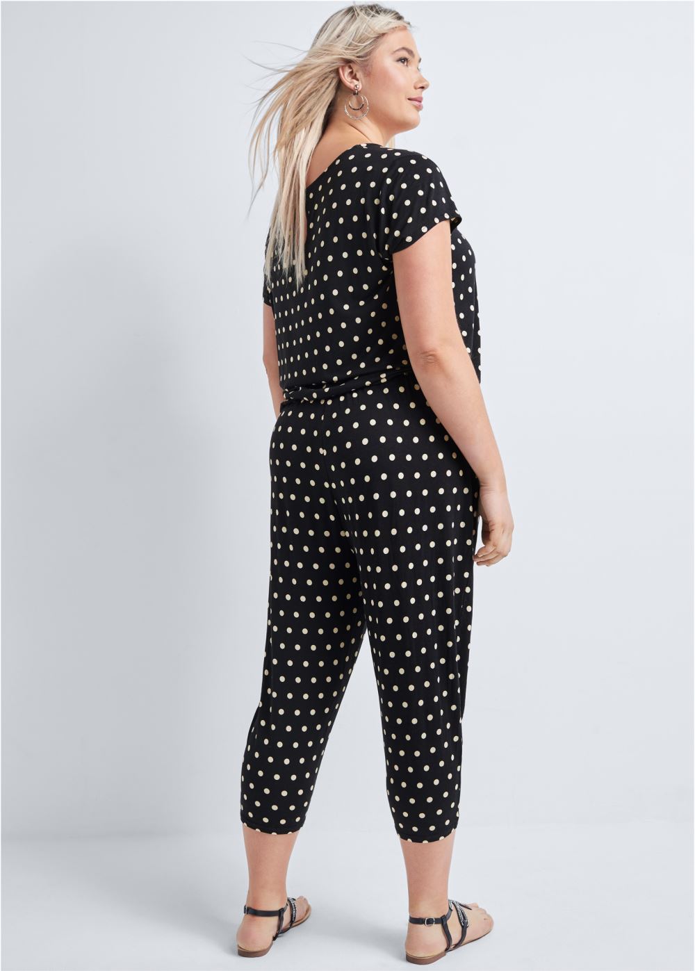 Venus Plus Size Polka Dot Jumpsuit in Black & White