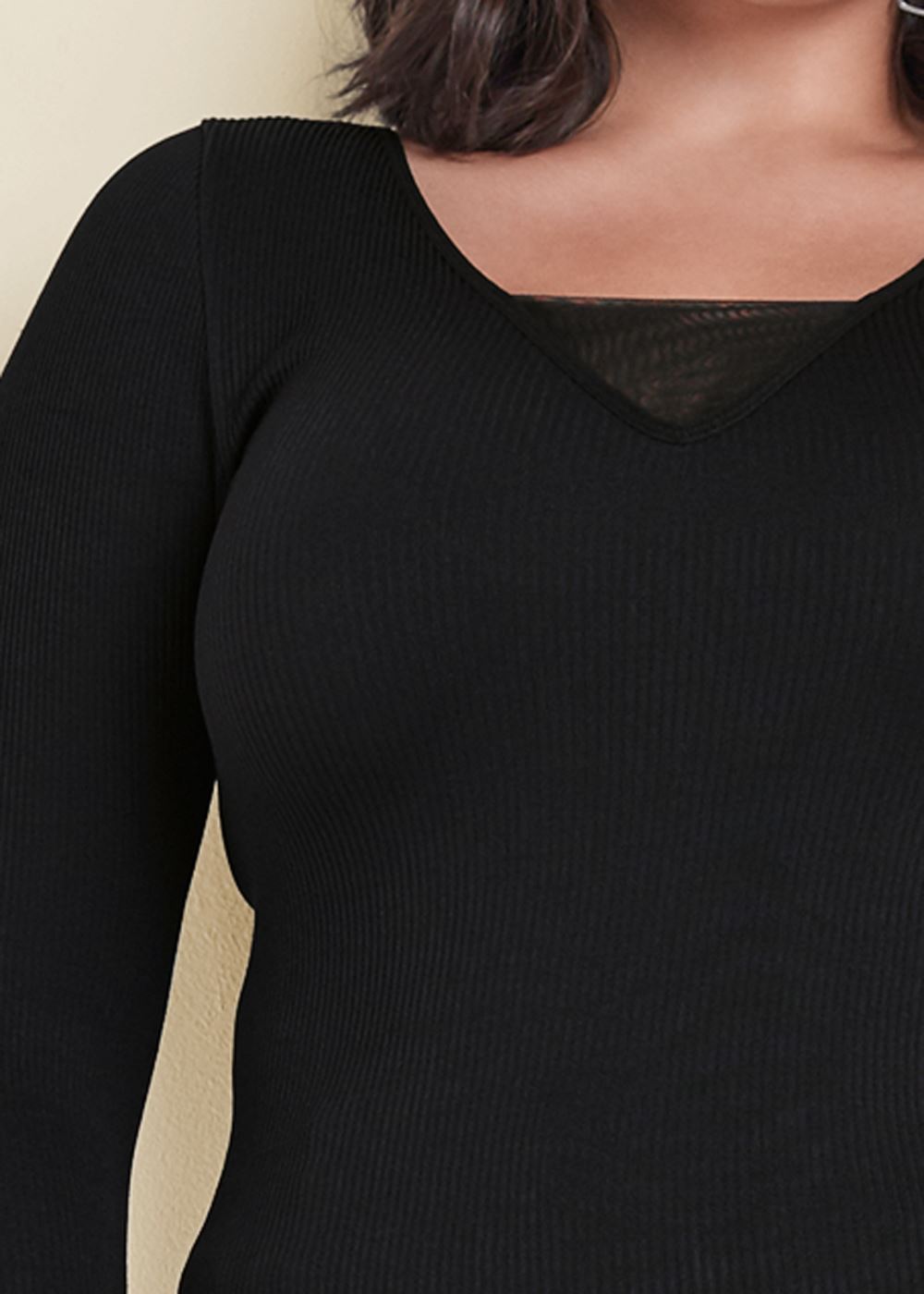 Venus Plus Size Ribbed Mesh Seamless Top