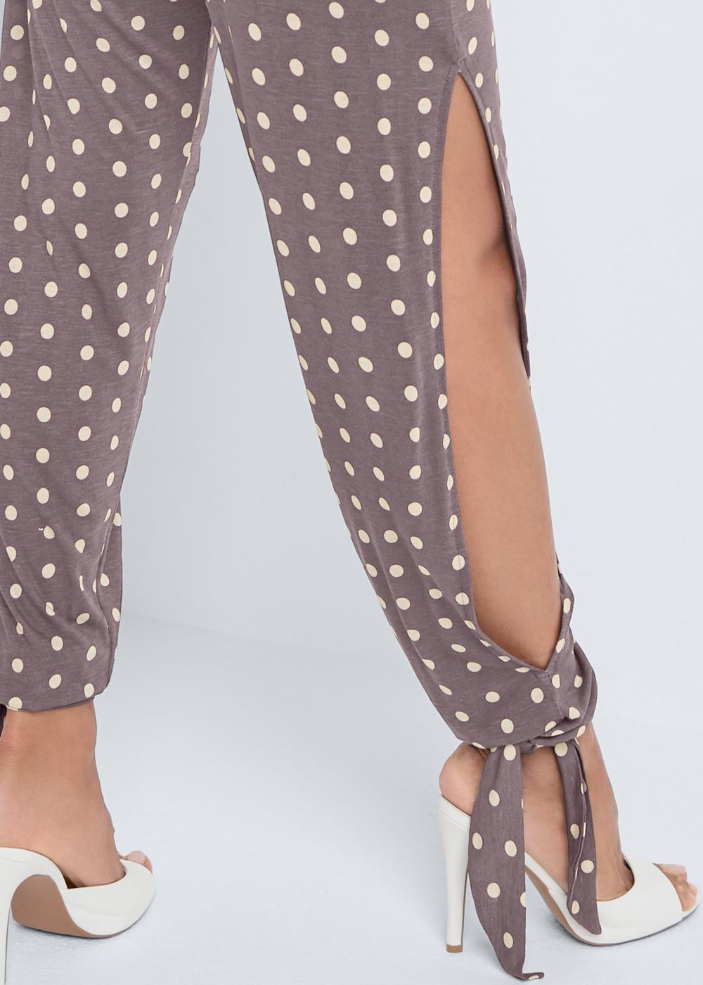 Venus Plus Size Polka Dot Jumpsuit in Taupe