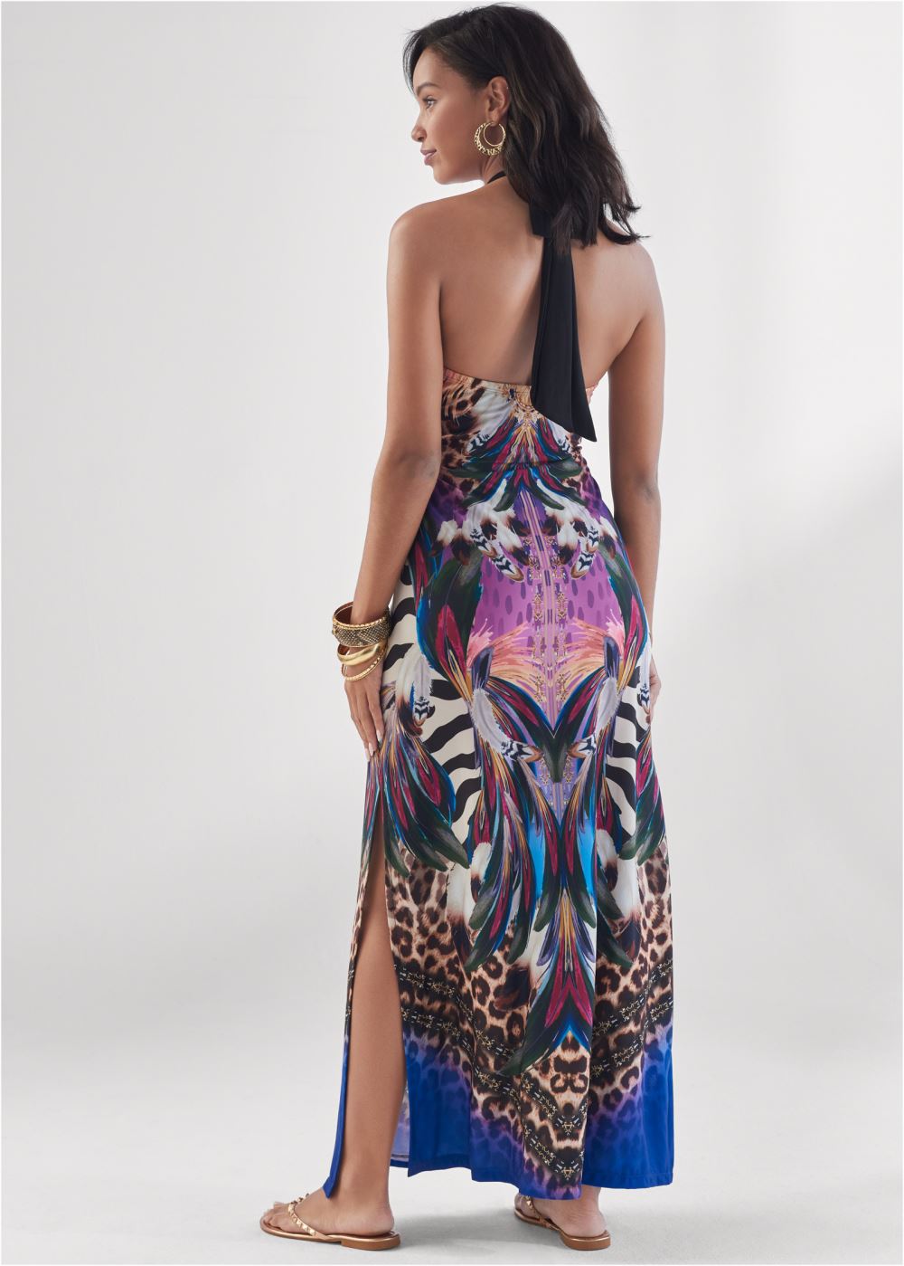 Venus Purple Multi JUNGLE PARTY HALTER DRESS