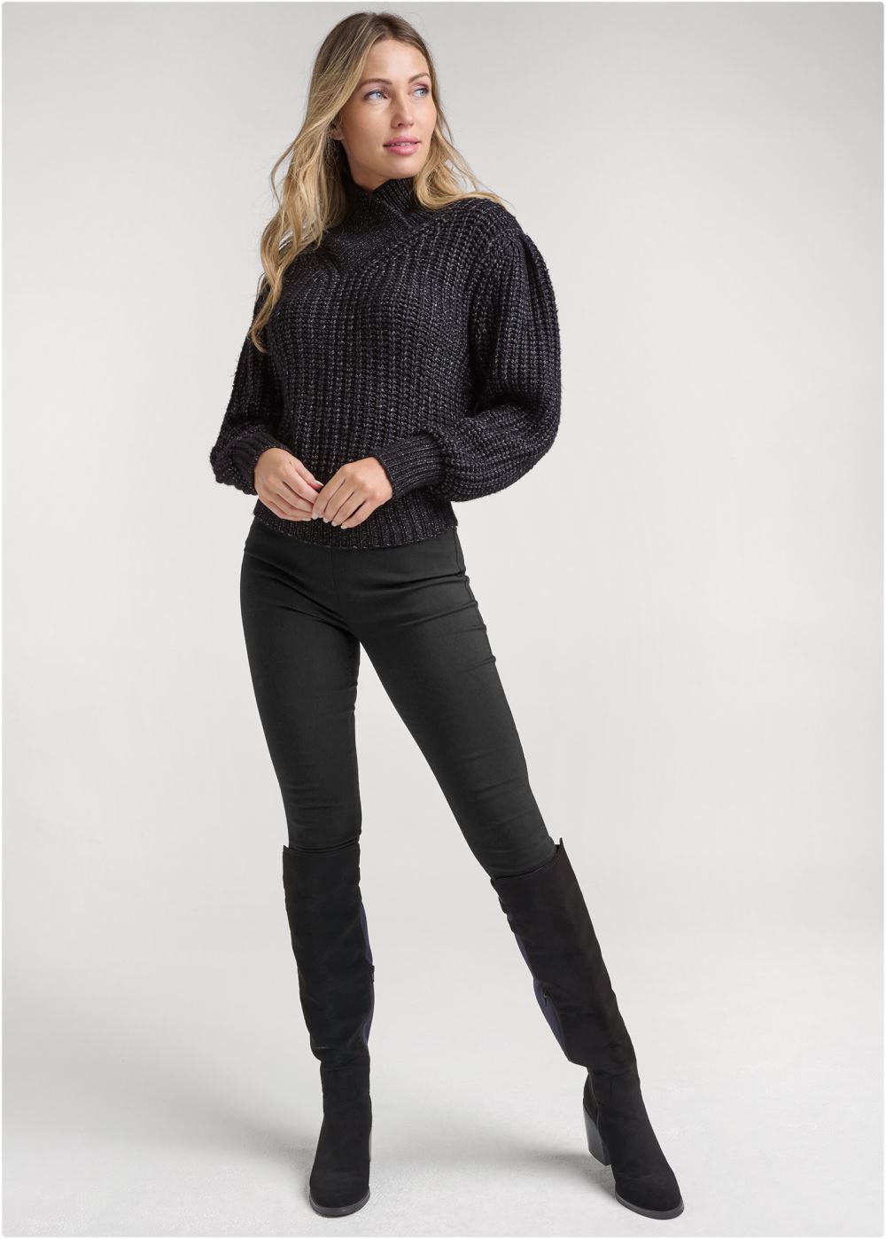 Venus Plus Size Wrapped Turtleneck Sweater in Black Multi