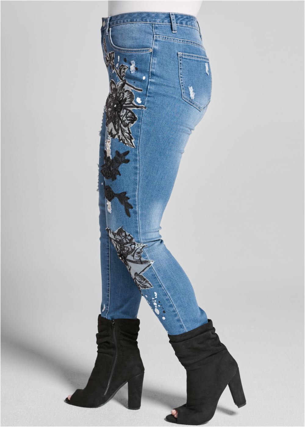 Venus Medium Wash FLORAL APPLIQUE SKINNY JEANS