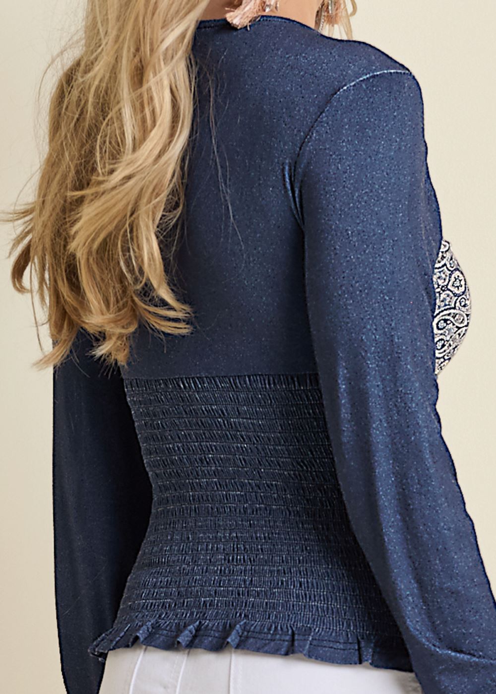 Venus Plus Size Smocked Border Print Top