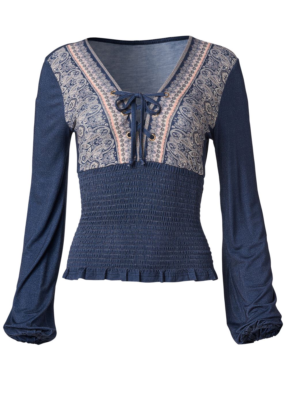 Venus Plus Size Smocked Border Print Top
