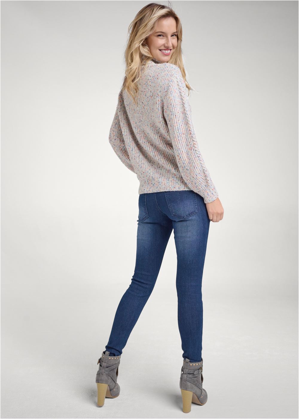 Venus White Multi POPCORN CABLE KNIT SWEATER