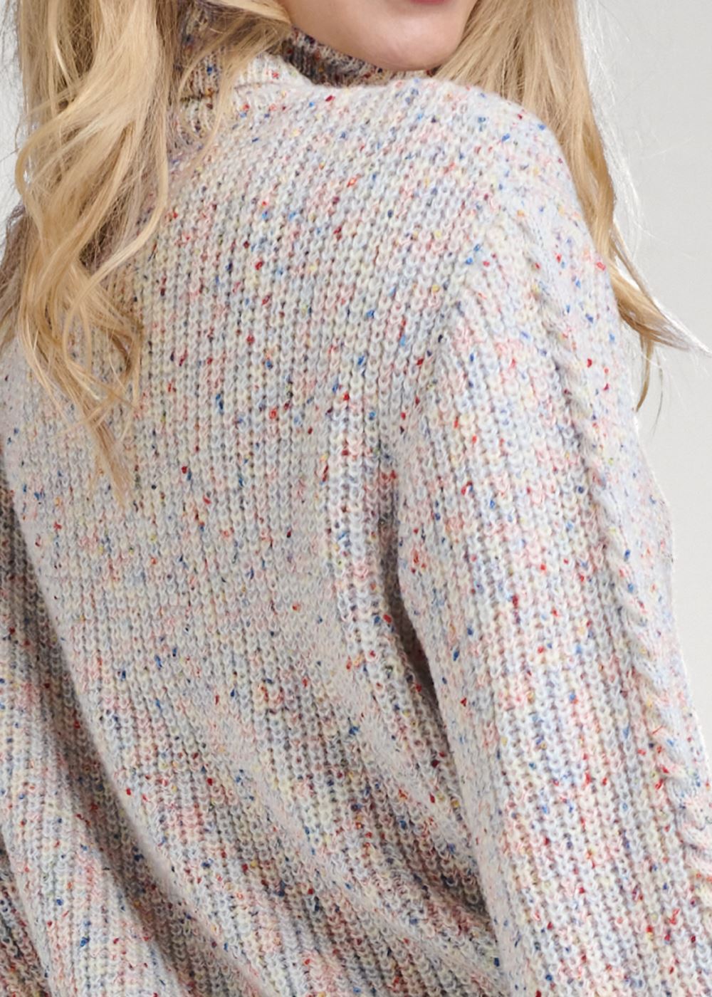 Venus White Multi POPCORN CABLE KNIT SWEATER