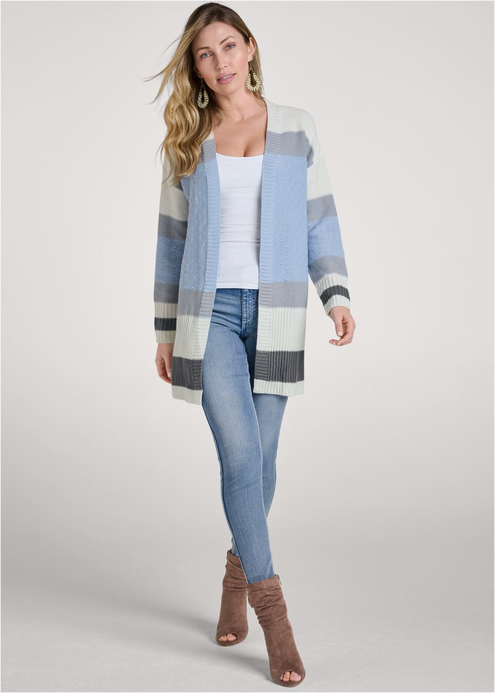 Venus Blue Multi COLOR BLOCK STRIPE CARDIGAN