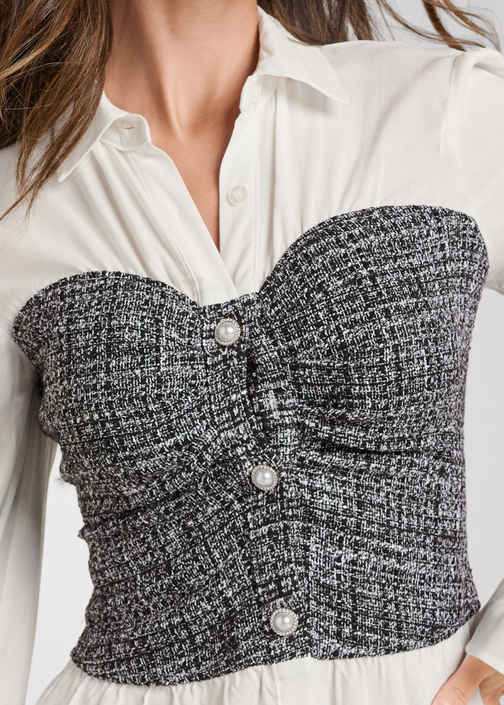 Venus Plus Size Tweed Bustier Blouse