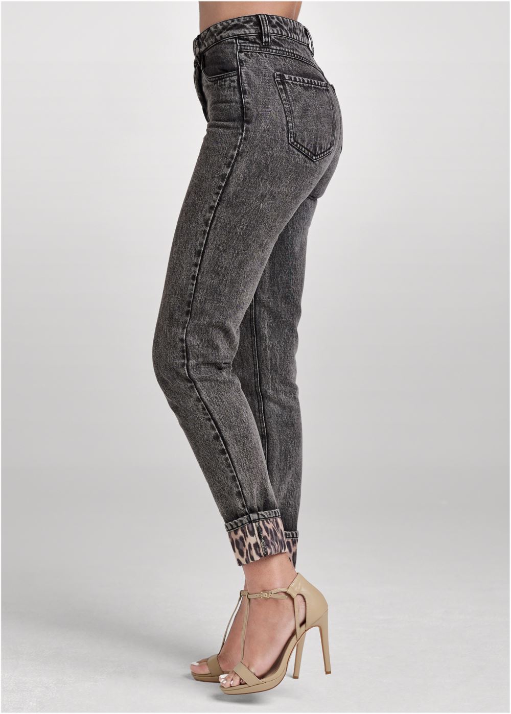 Venus Plus Size New Vintage Leopard Cuff Straight Leg Jeans in Black Acid Wash