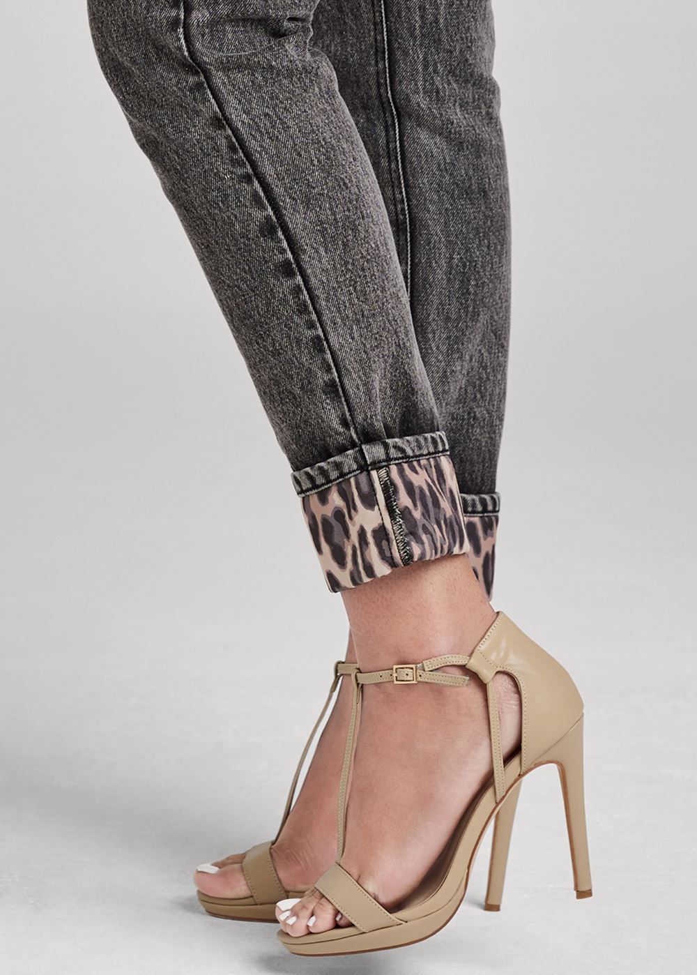 Venus Plus Size New Vintage Leopard Cuff Straight Leg Jeans in Black Acid Wash