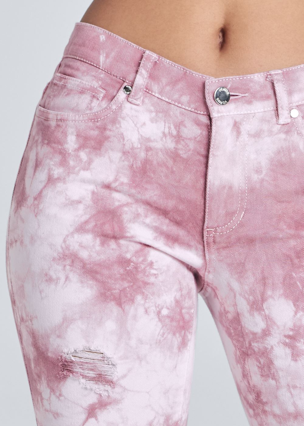 Venus Plus Size Ripped Tie Dye Skinny Jeans in Pink Multi