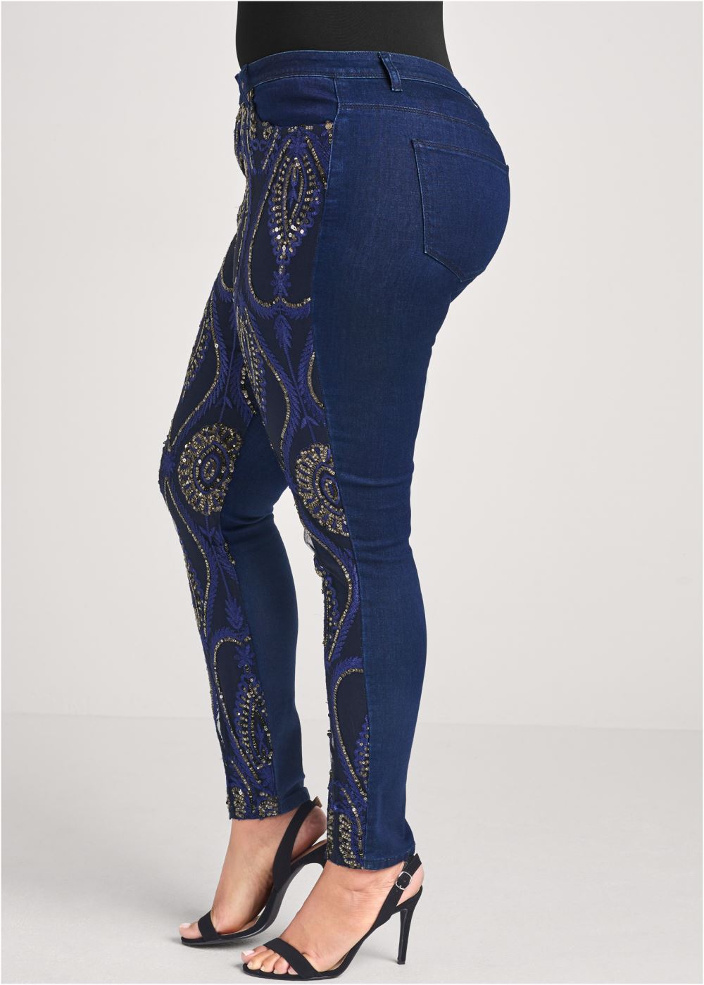 Venus Plus Size Beaded Skinny Jeans in Indigo Blue