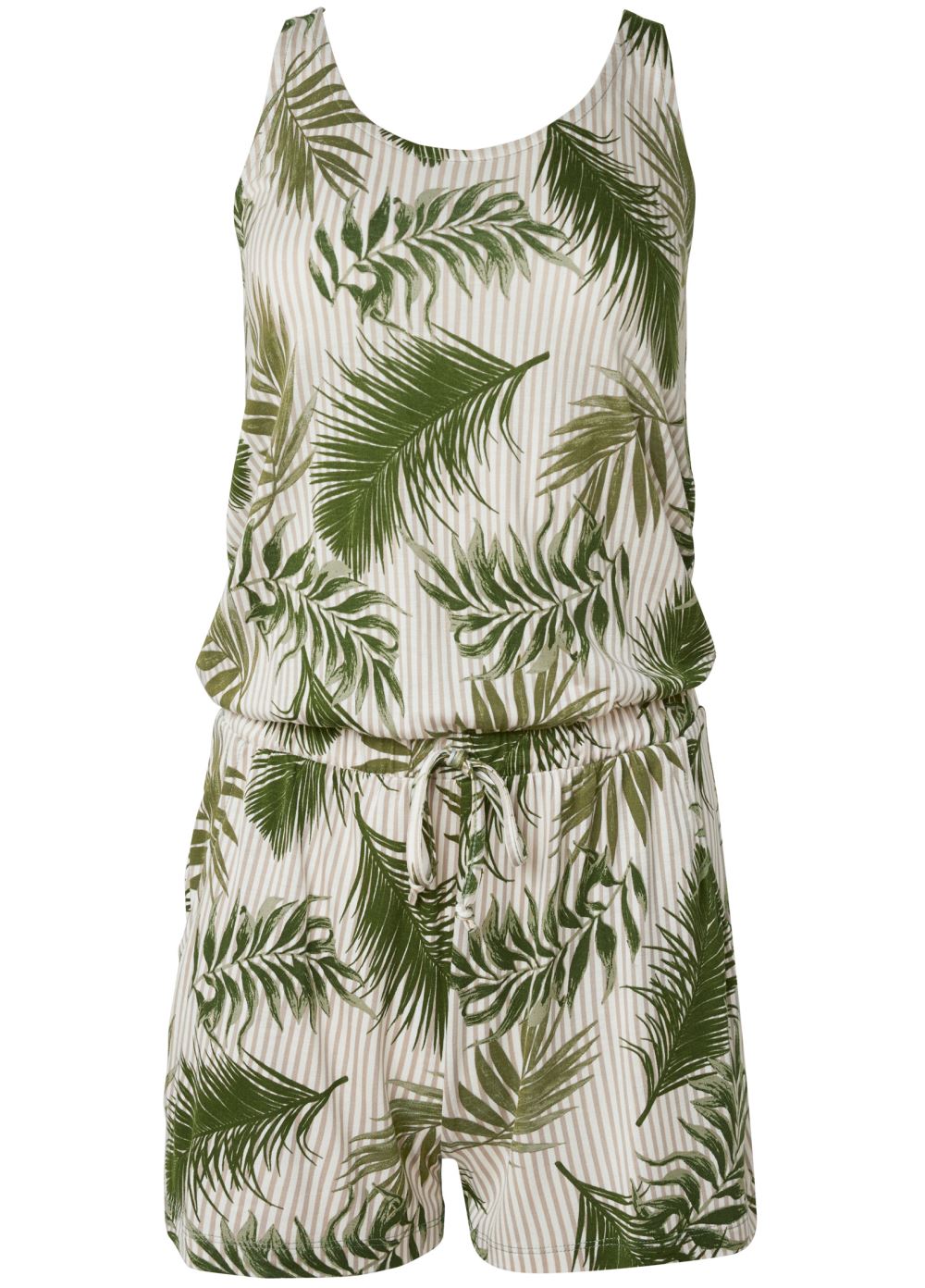 Venus Plus Size Palm Printed Romper in White Multi