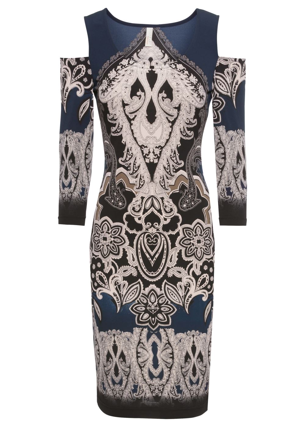 Venus Black Multi Cold-shoulder printed dress