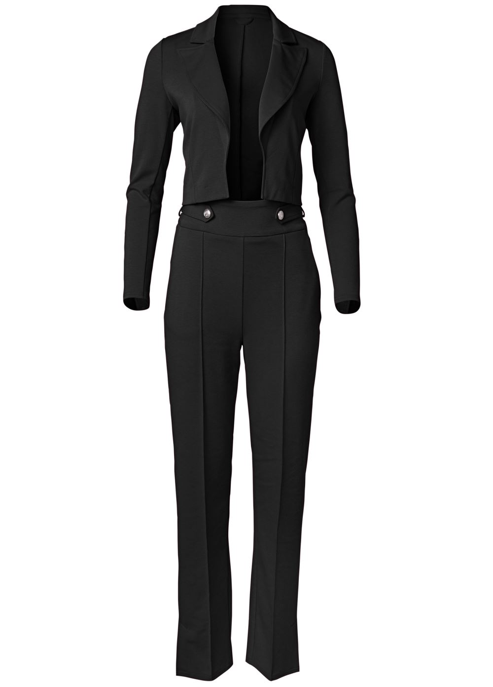 Venus Plus Size Cropped Blazer Suit Set in Black