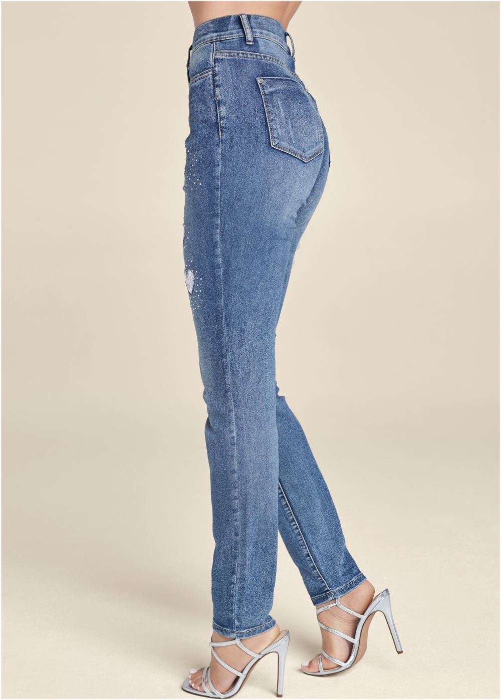 Venus Plus Size Heart Patch Jeans in Medium Wash