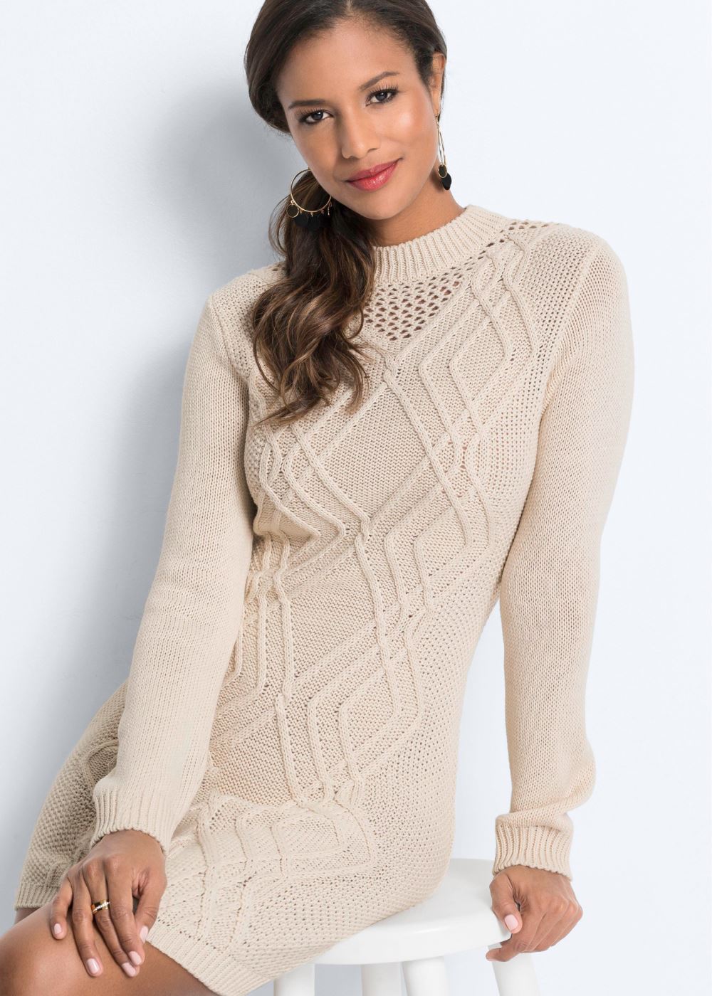 Venus Beige CABLE KNIT SWEATER DRESS