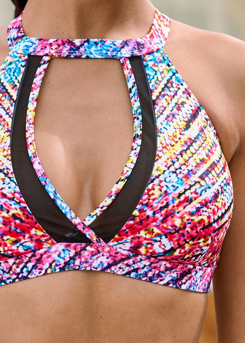 Venus Plus Size High-Neck Keyhole Swim Top Bikini - Sunset Jive