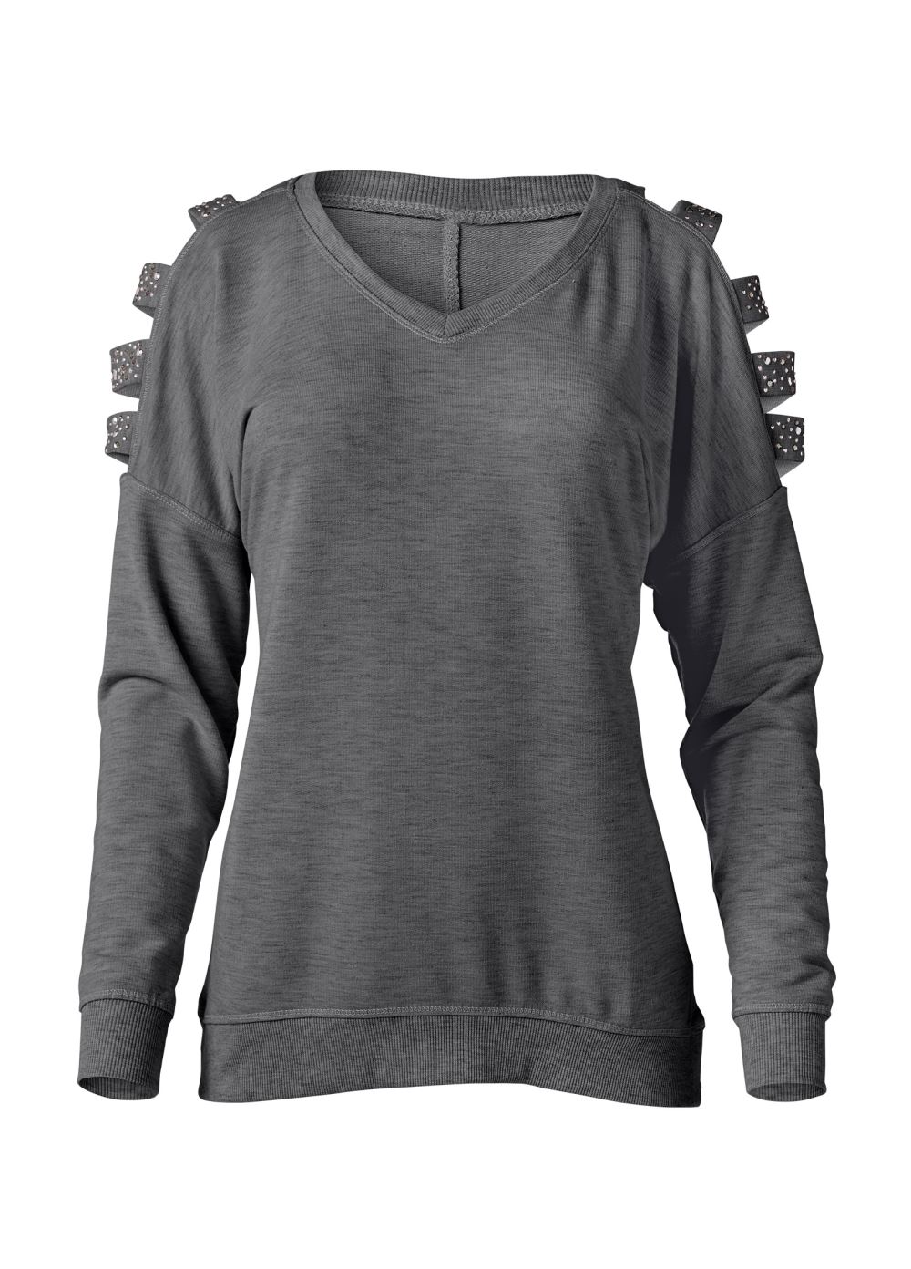 Venus Plus Size Stud Embellished Sweatshirt in Dark Heather Grey