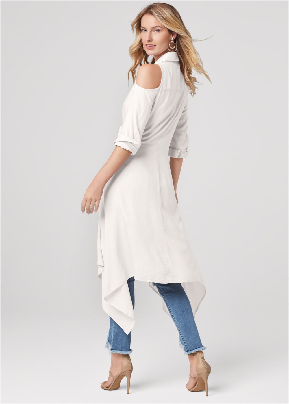Venus White KNOT TWIST HIGH-LOW BLOUSE
