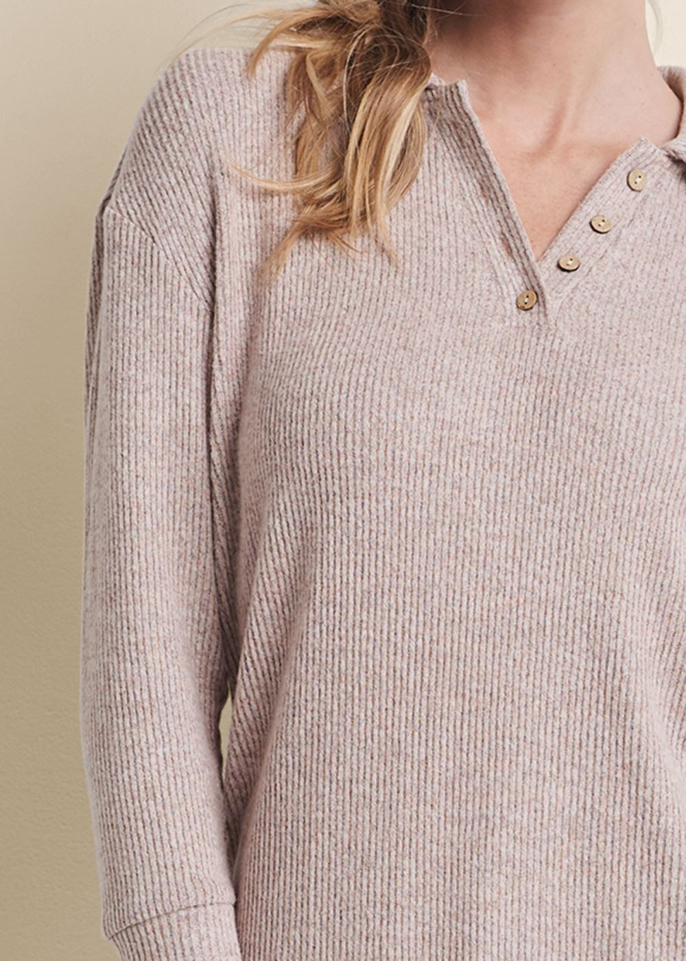 Venus Plus Size Cozy Brushed Rib Lounge Set in Pink