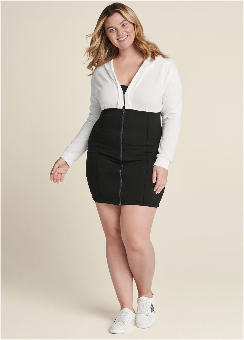 Venus Plus Size Color Block Corset Dress in Black & White