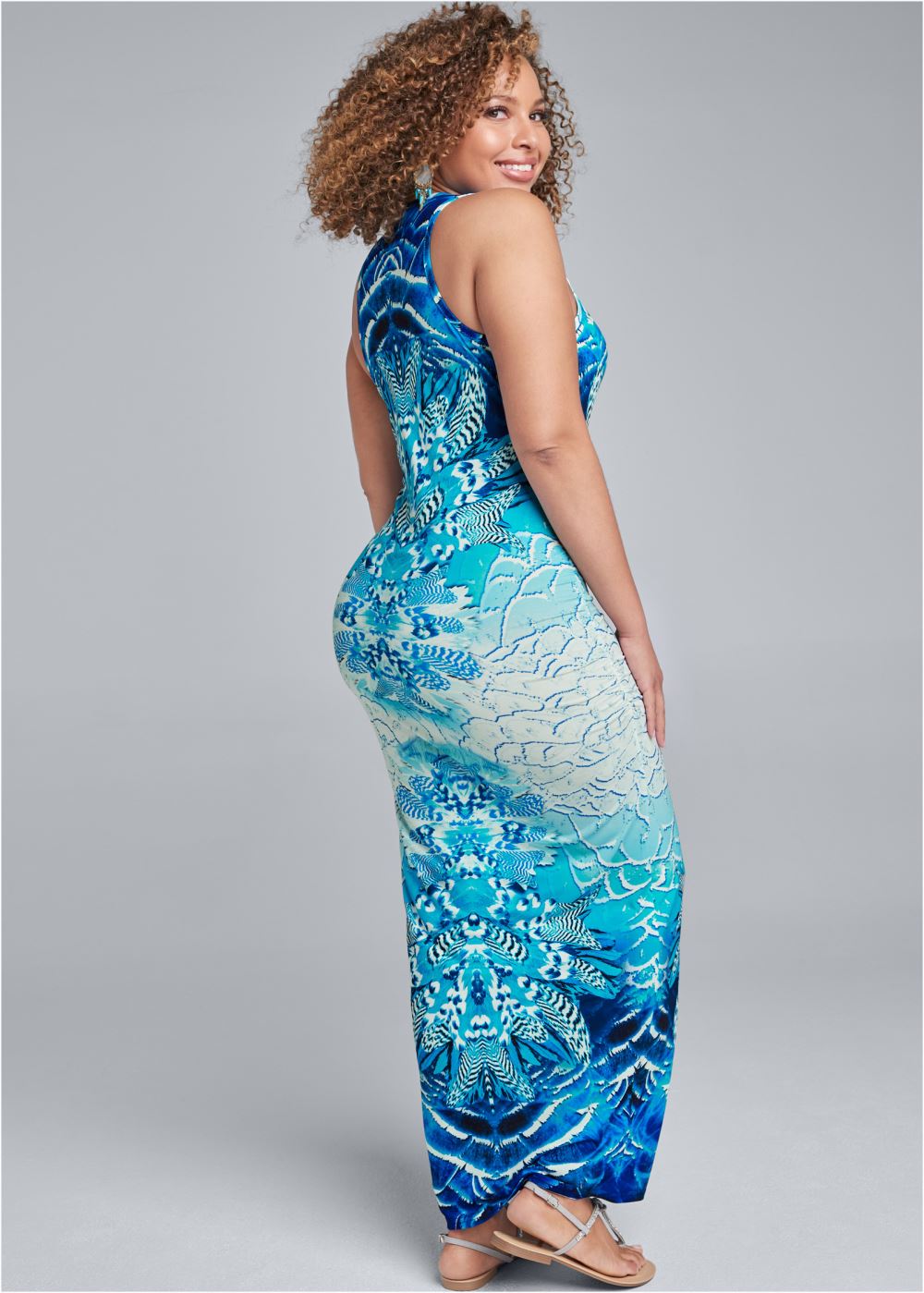 Venus Plus Size Ruched Printed Maxi Dress