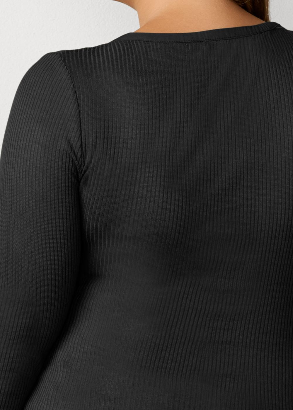 Venus Black RIBBED HENLEY TOP