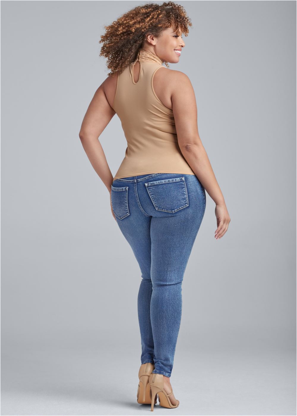 Venus Tan Mock-neck seamless top