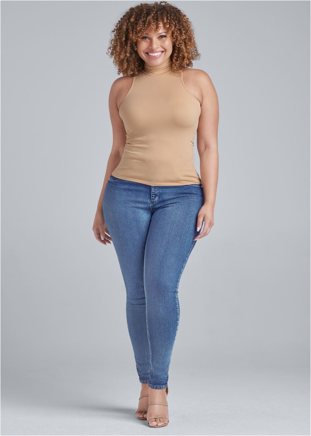 Venus Tan Mock-neck seamless top