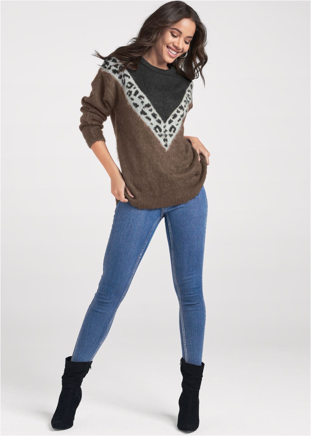 Venus Plus Size Leopard Stripe Sweater in Black Multi