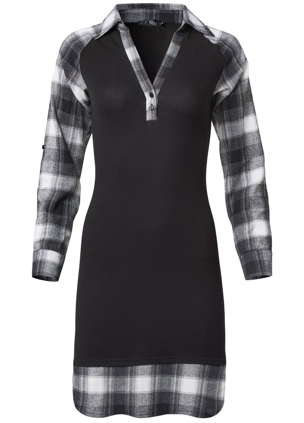 Venus Plus Size Plaid Detail Henley Dress