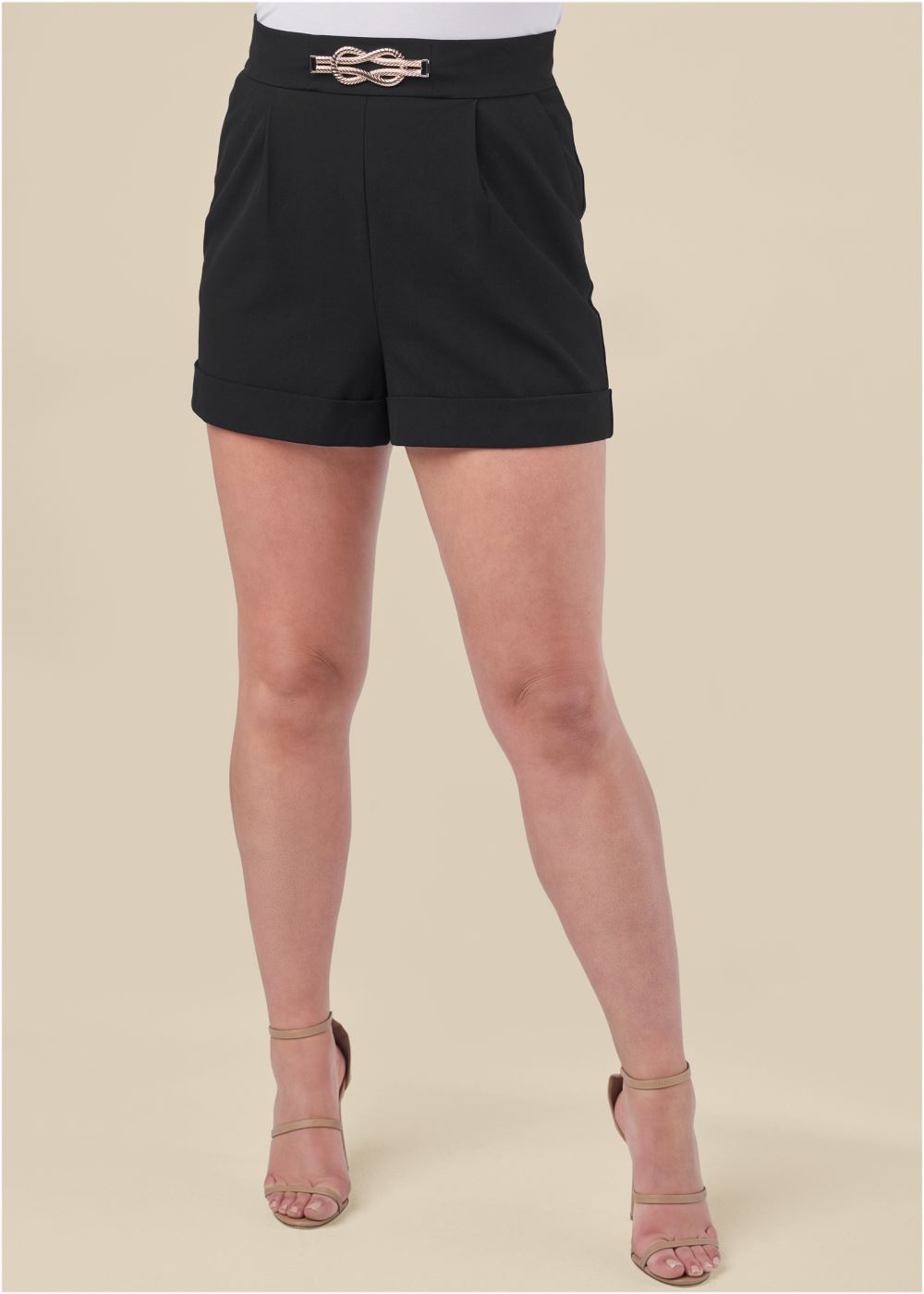 Venus Black PLEATED CUFFED SHORTS