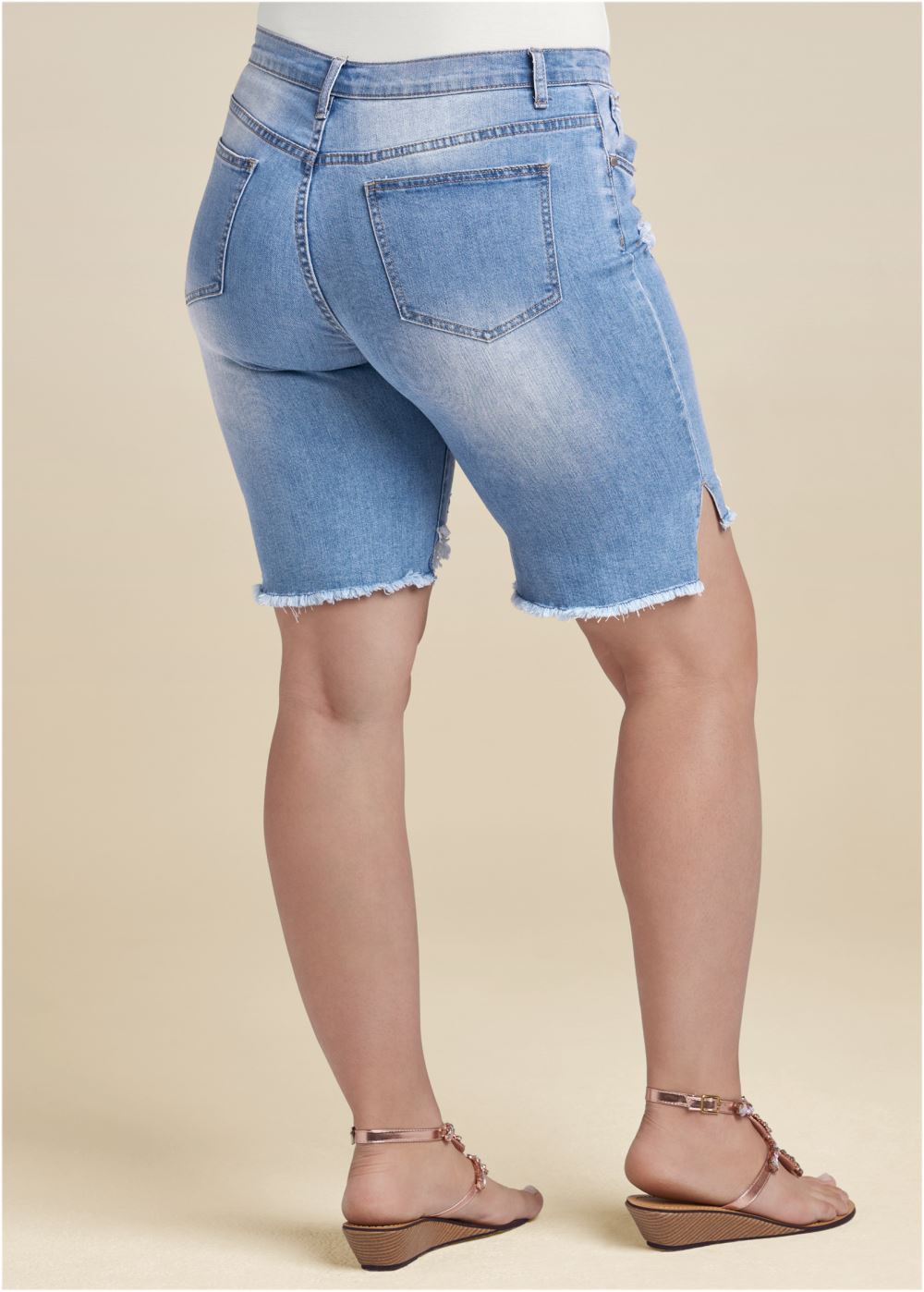 Venus Plus Size Lace Trim Bermuda Shorts - Medium Wash