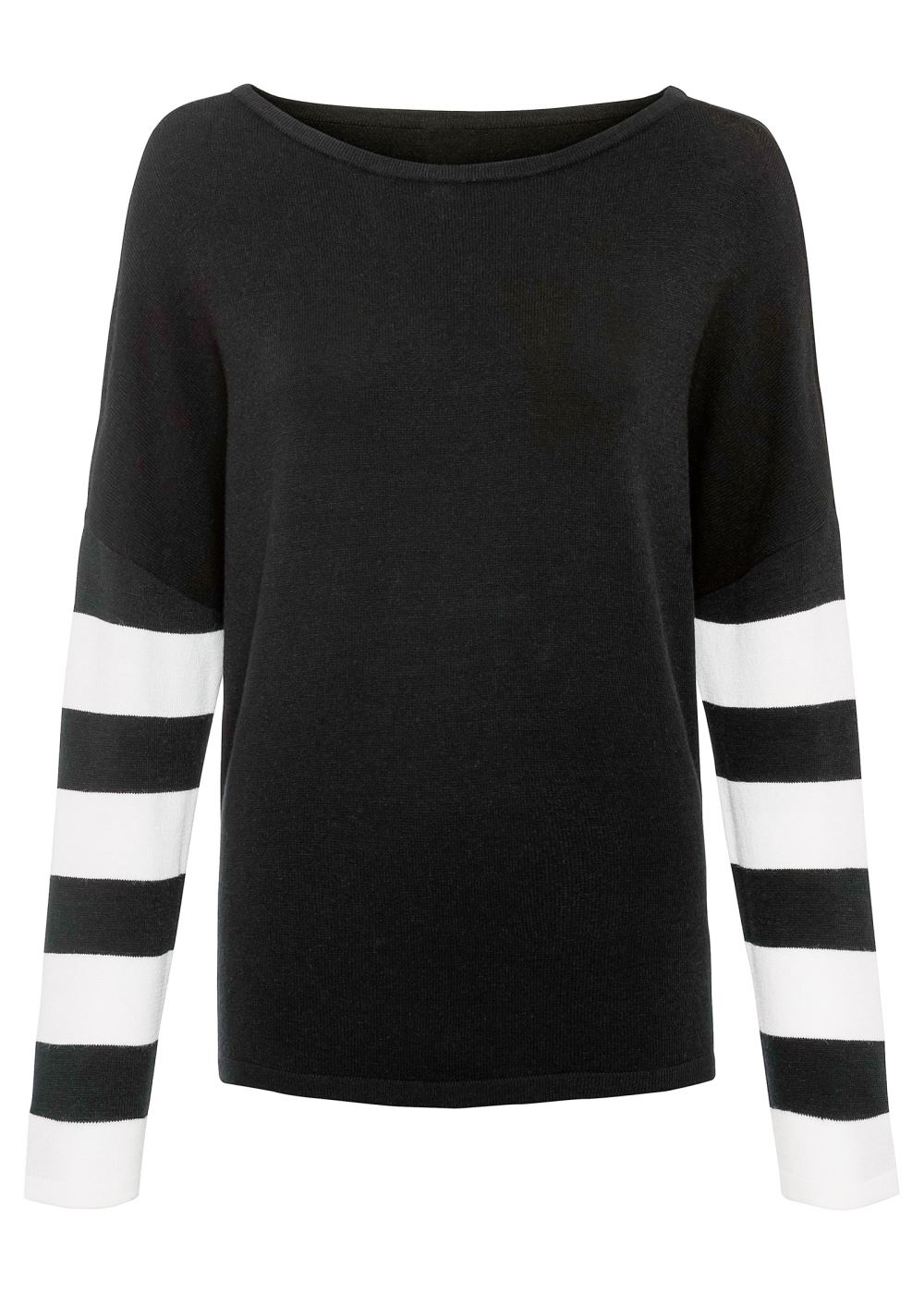 Venus Plus Size Stripe Sleeve Sweater in Black & White