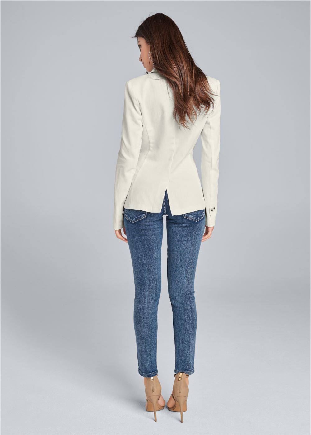 Venus Twill Button-Front Blazer in White