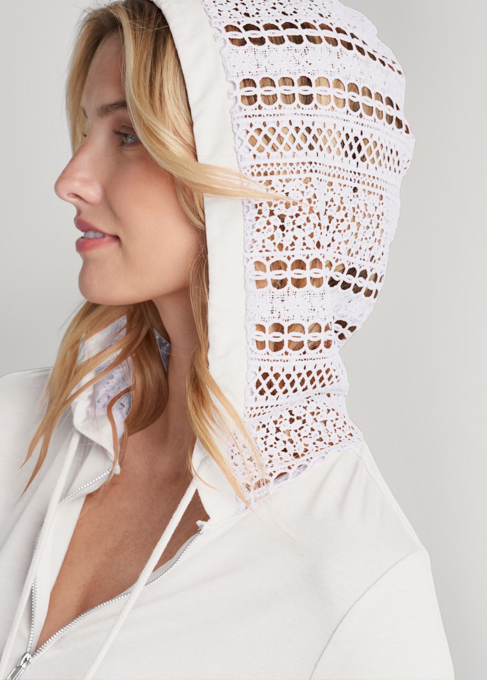 Venus Plus Size Crochet Trim Zipper Hoodie