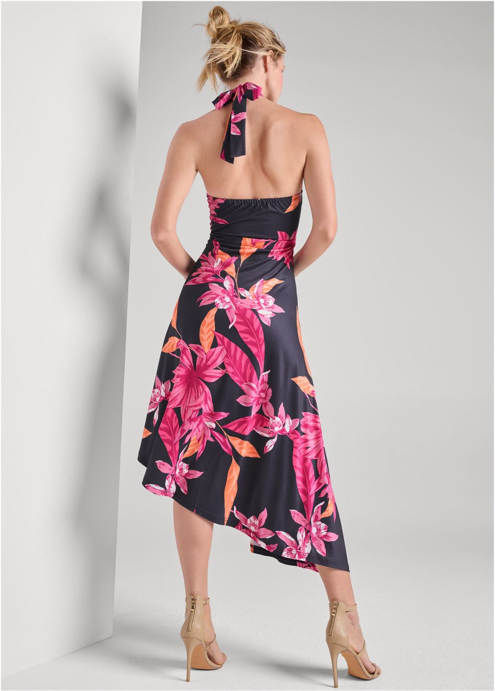 Venus Navy Multi MIDNIGHT FLORAL HALTER DRESS