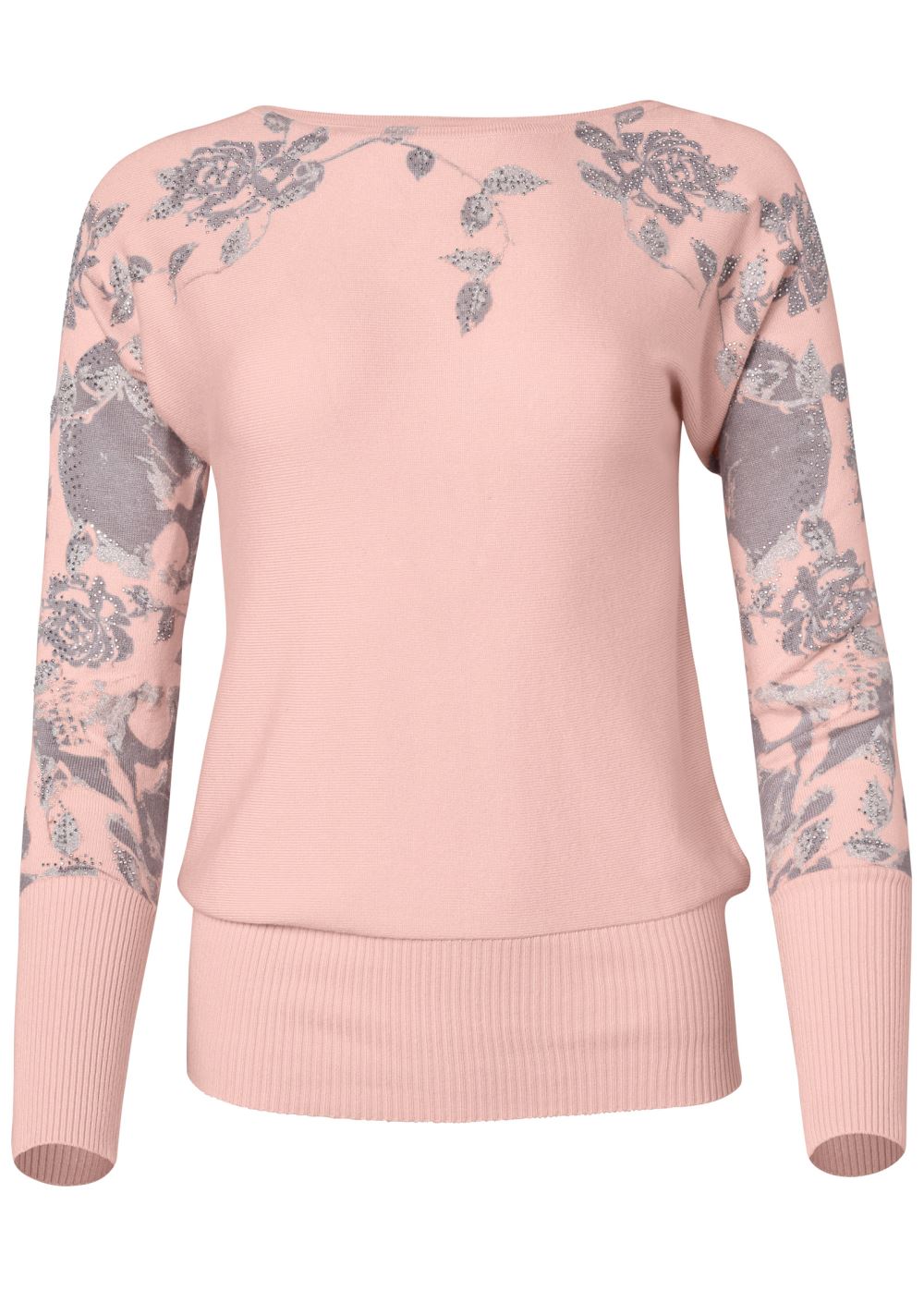Venus Plus Size Floral Detail Sweater in Pink