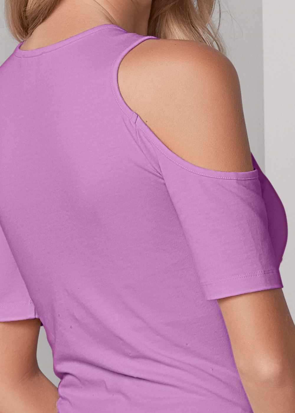 Venus Plus Size Long And Lean Cold-Shoulder Top in Black
