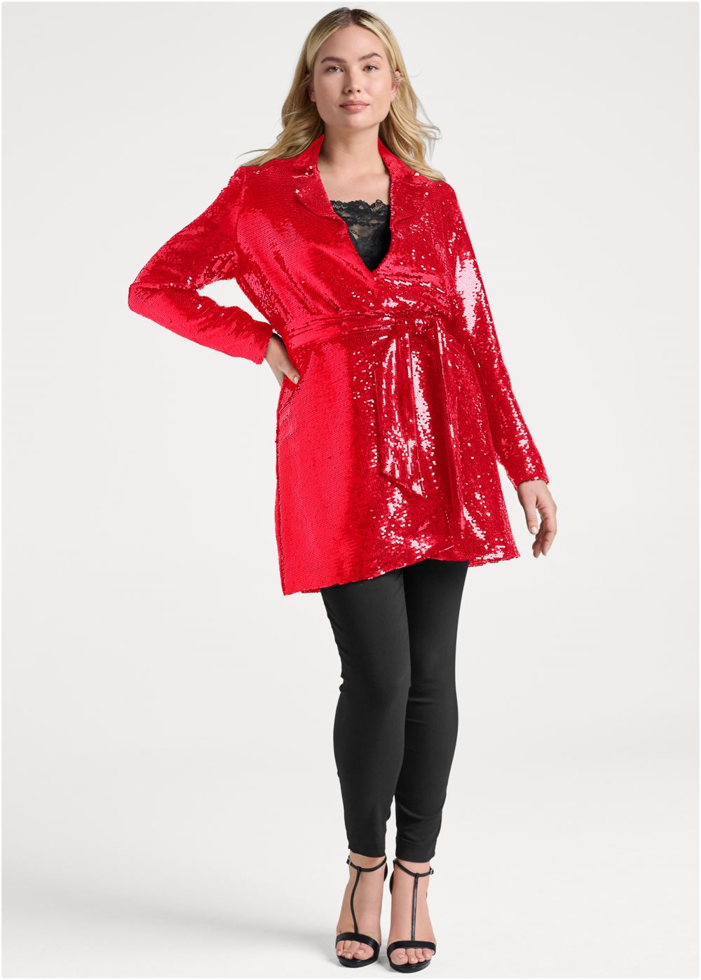 Venus Allover Sequin Blazer in Red