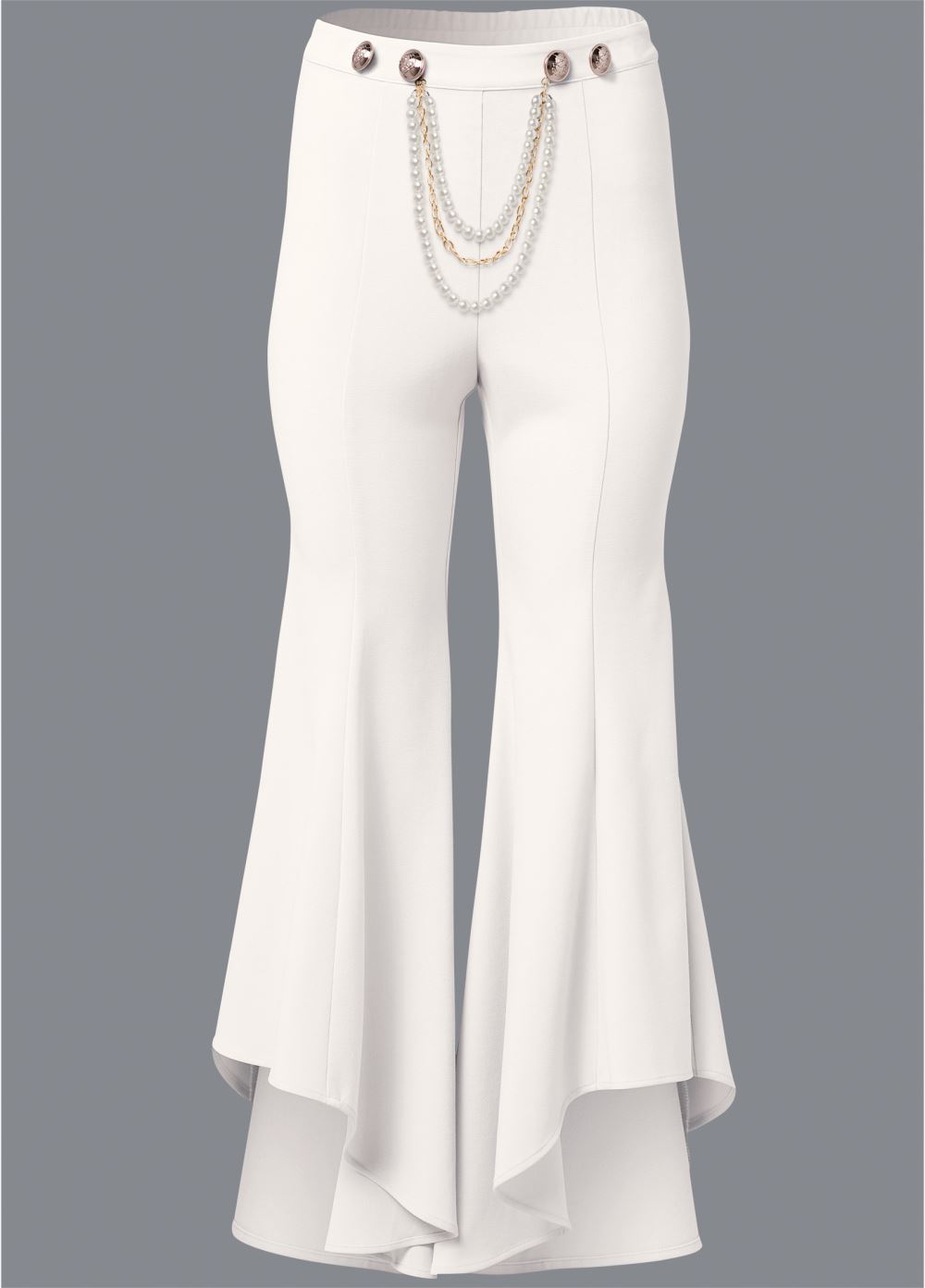 Venus Plus Size Ruffle Hem Pants With Removable Trim in Off White