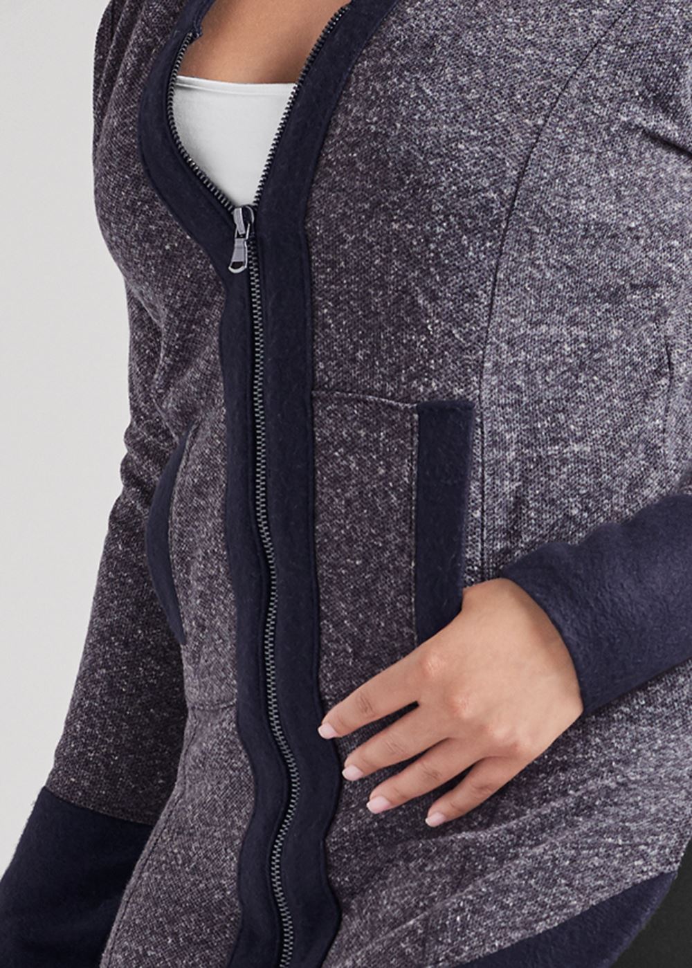 Venus Tunic Length Zip Up Hoodie Jacket in Navy
