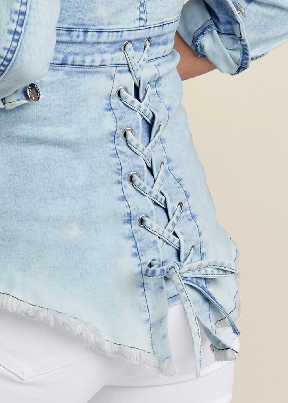 Venus Plus Size Lace-Up Back Denim Top