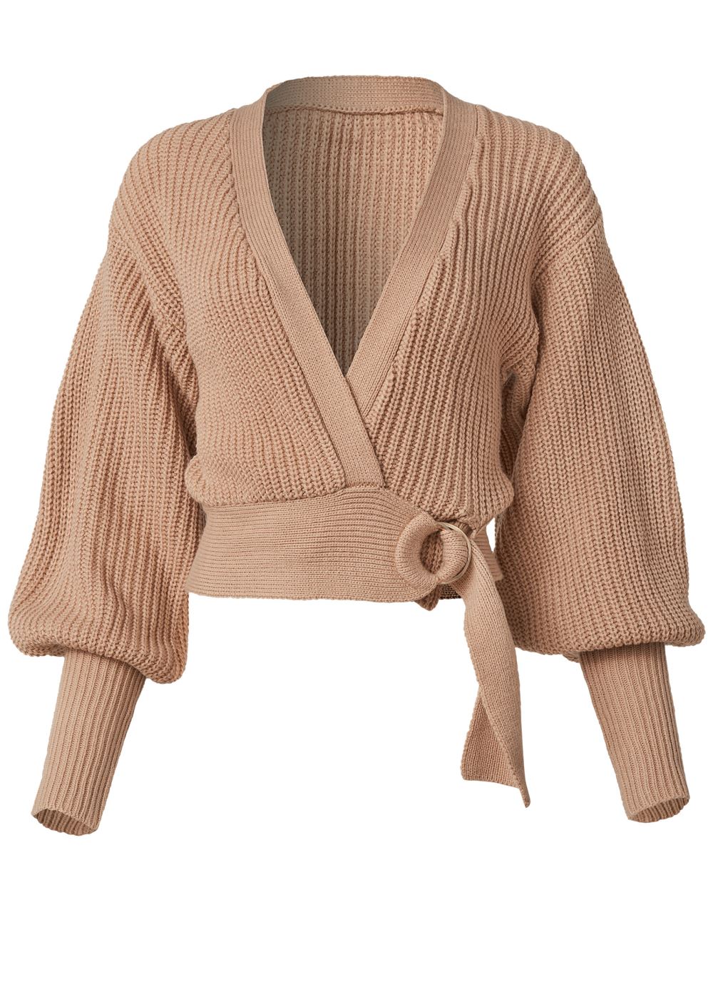Venus Light Brown WRAP BALLOON SLEEVE SWEATER