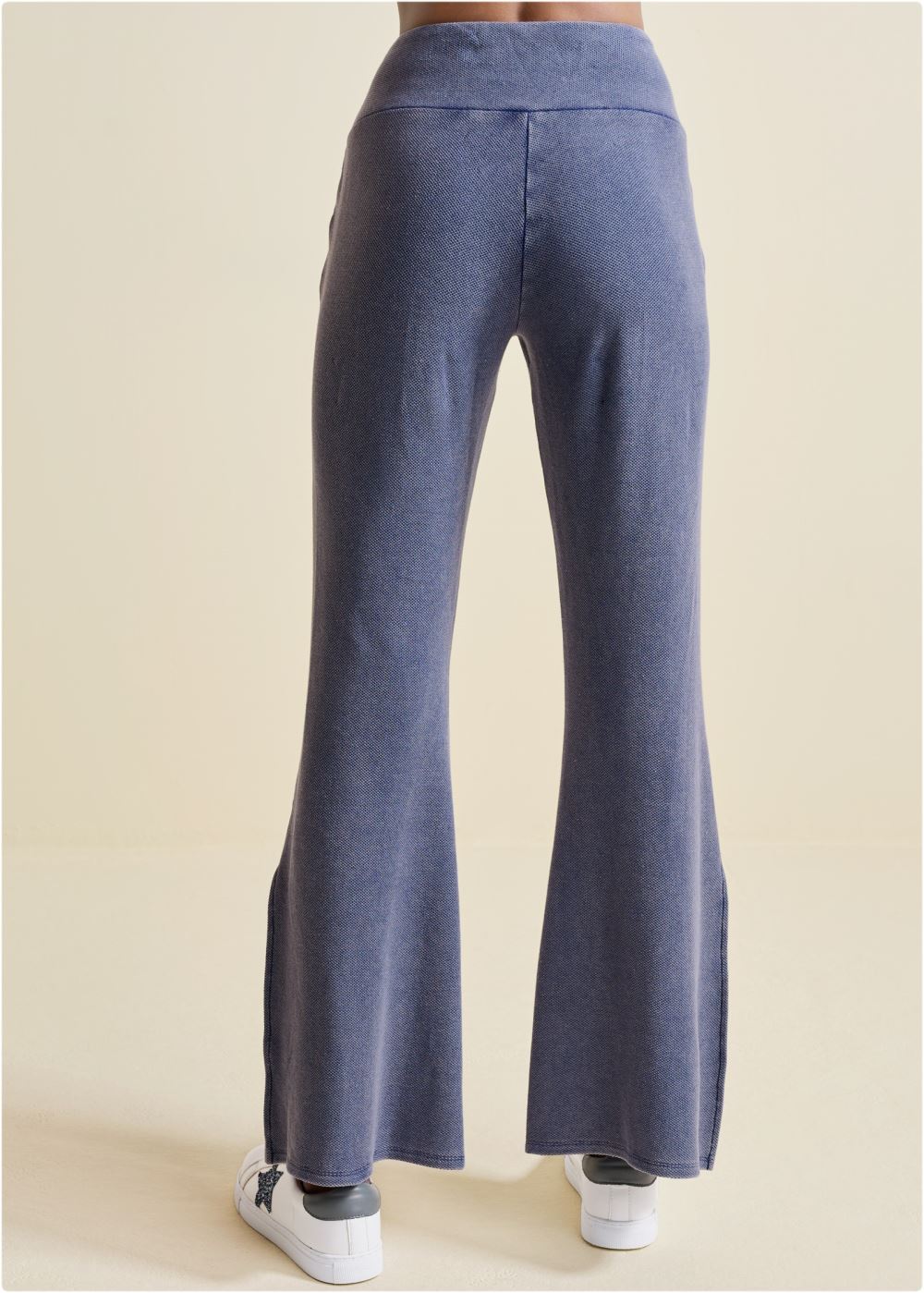 Venus Plus Size Washed Slit Flare Leg Pants in Dark Blue