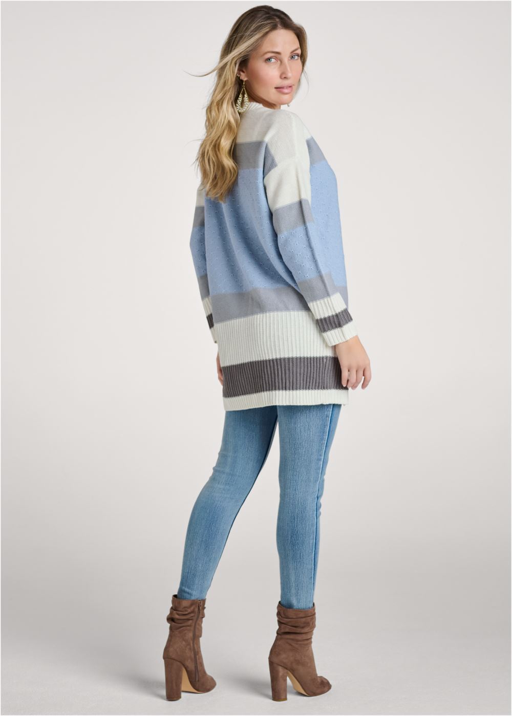 Venus Plus Size Color Block Stripe Cardigan in Blue Multi