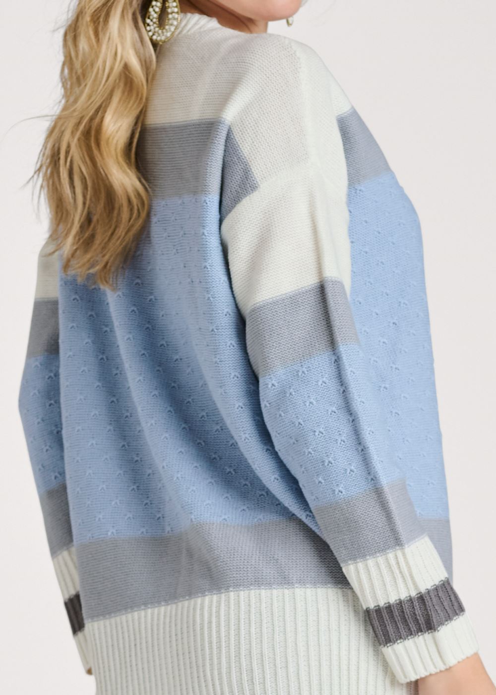 Venus Plus Size Color Block Stripe Cardigan in Blue Multi